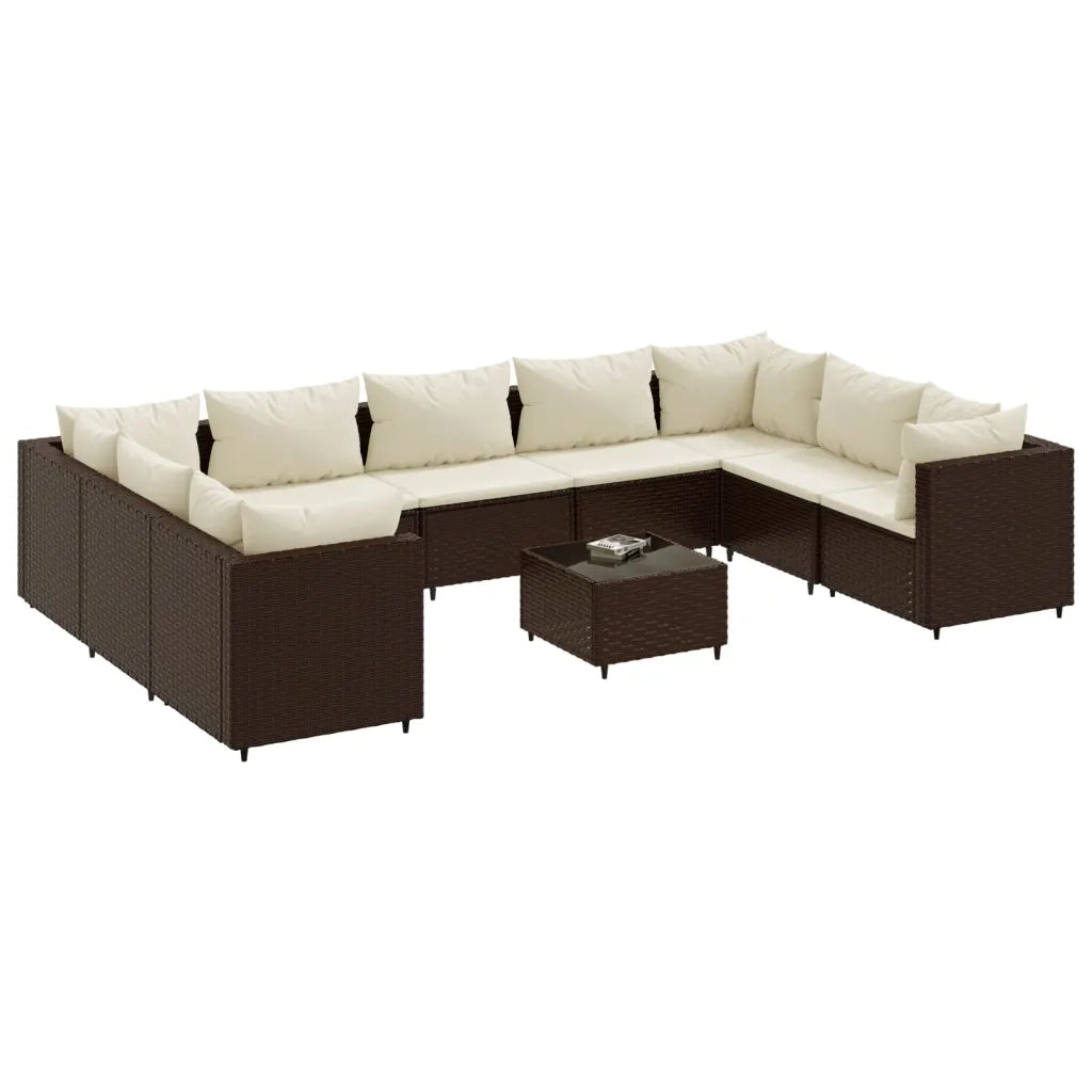 Set Divani da Giardino 10 pz con Cuscini in Polyrattan Marrone 3308273