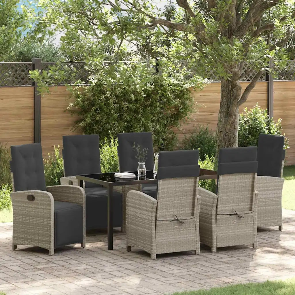 Set da Pranzo per Giardino 7 pcs Grigio chiaro polyrattan