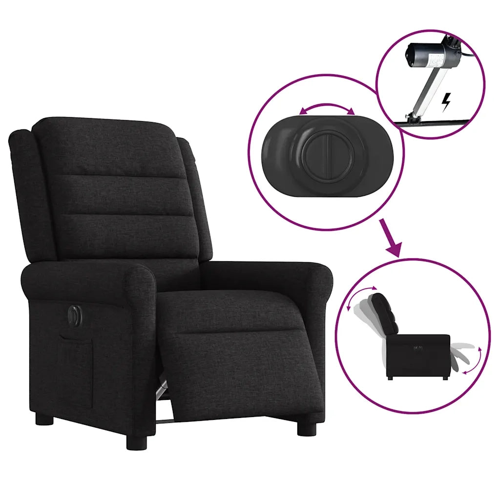 Poltrona Elettrica Reclinabile Nera in Tessuto 3303296