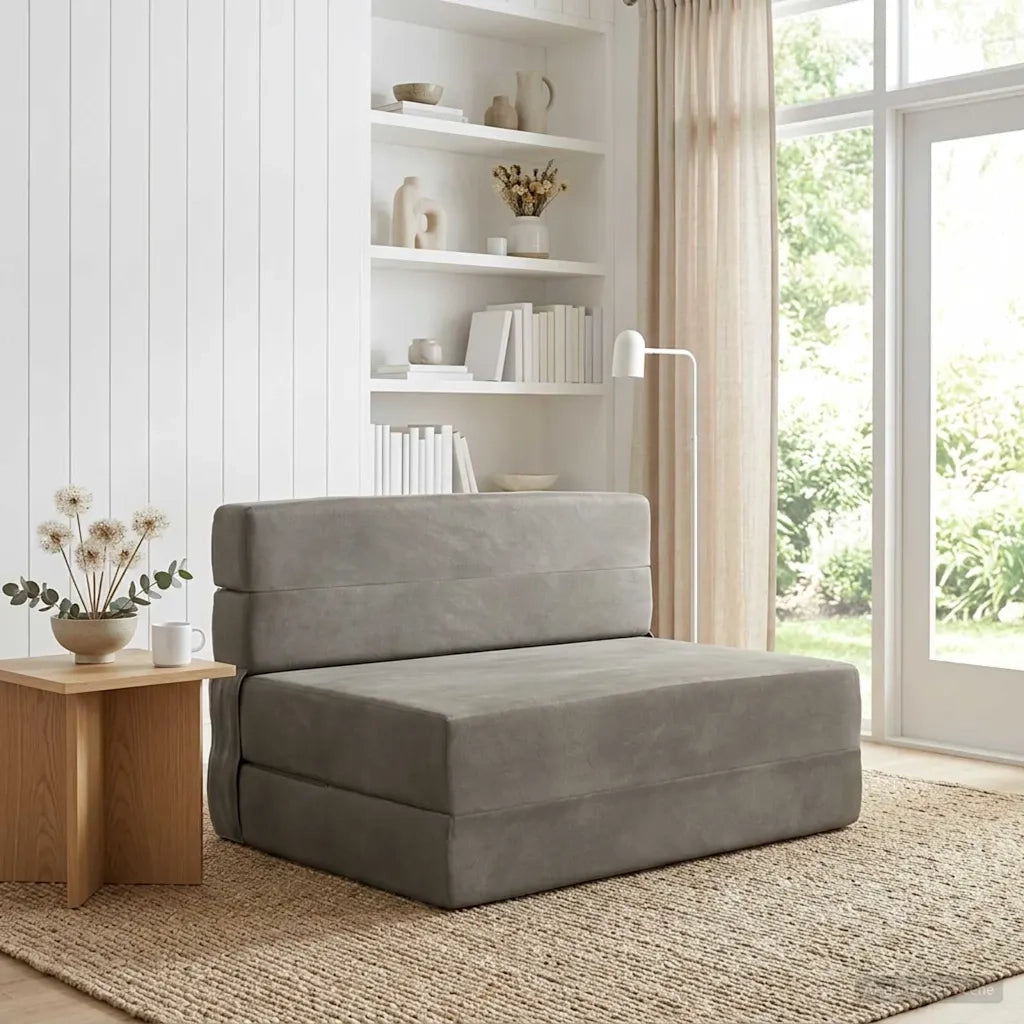 Divano Letto Pieghevole Grigio Chiaro 70 x 80 x 60 cm Tessuto 900092