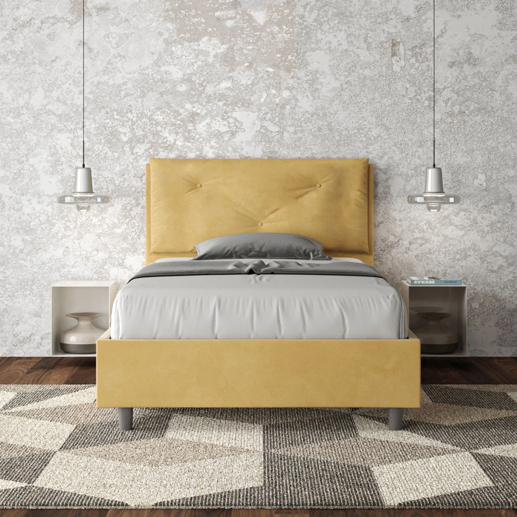 BS COM Letto una piazza e mezza senza rete imbottito 130x190 microfibra ocra Large