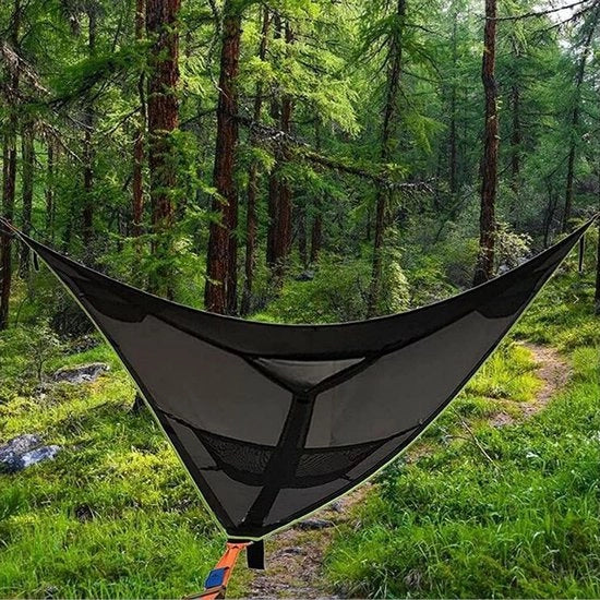 Hangmat a forma di triangolo - 400*400*400cm - Hangmat trasportabile per più persone - Hangmat per esterni con 3 punti di aggancio - Progettata per 2-3 persone - Adatta per viaggi, giardino, esterno e campeggio - Nero