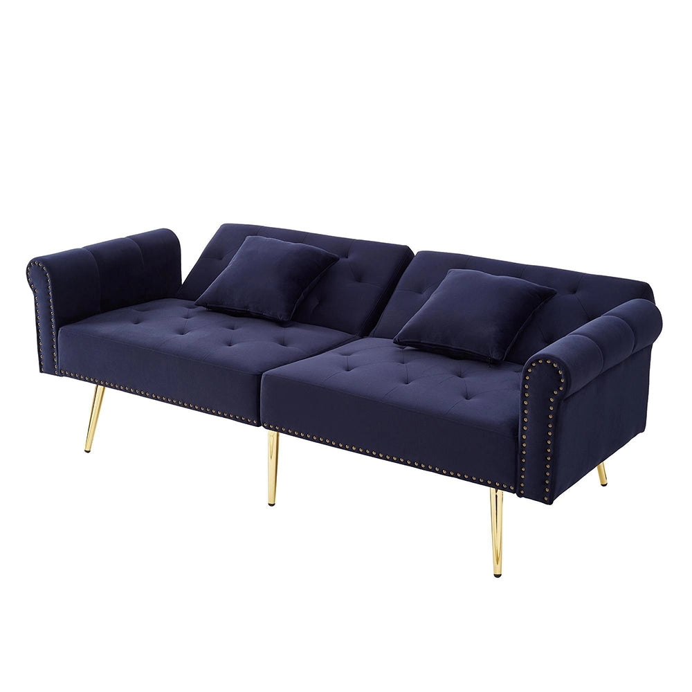 Divano letto 2 posti - Xylo - Velluto, schienale regolabile, oro
