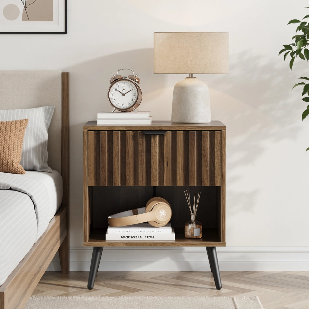 Tavolino Comodino con Cassetto ¨C MINIMAL ¨C Noce, 45x40x53 cm