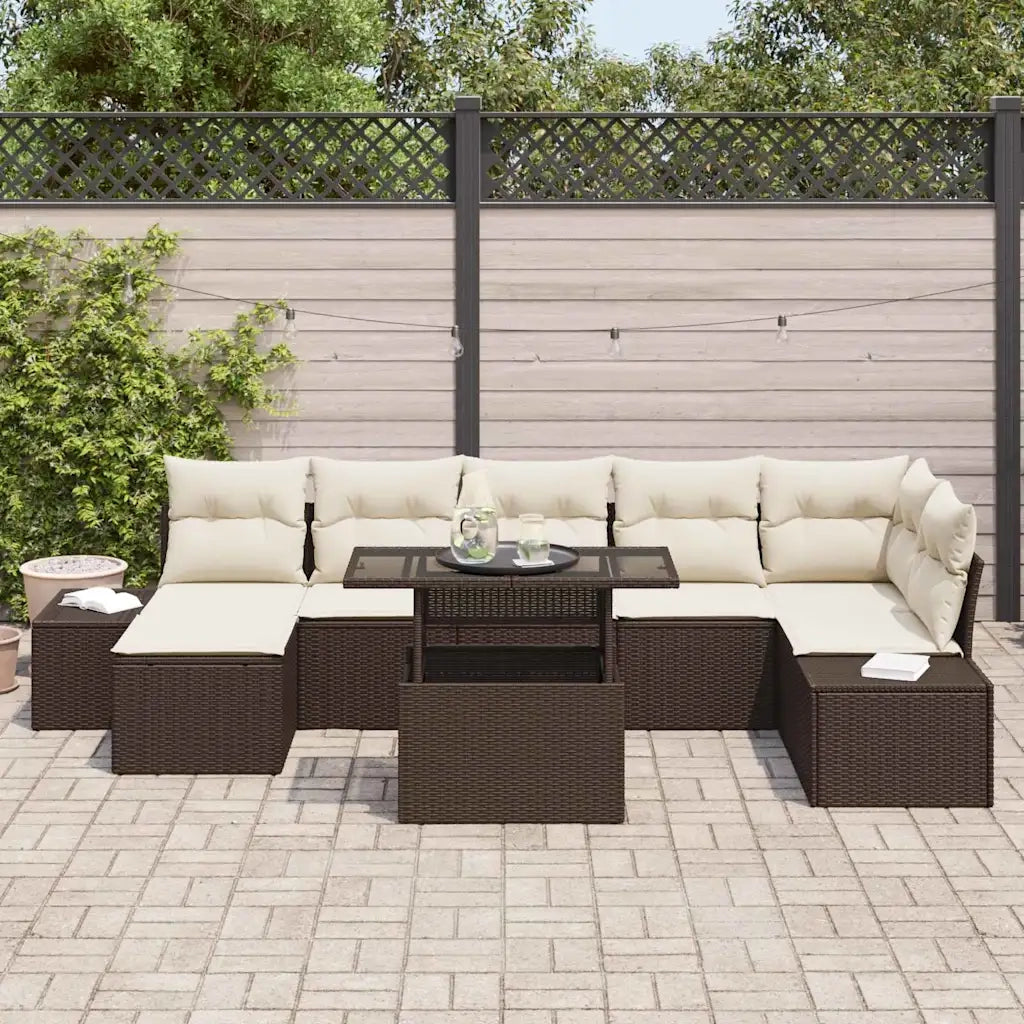 Set Divano da Giardino con cuscino 8 pcs Marrone e crema 3349224