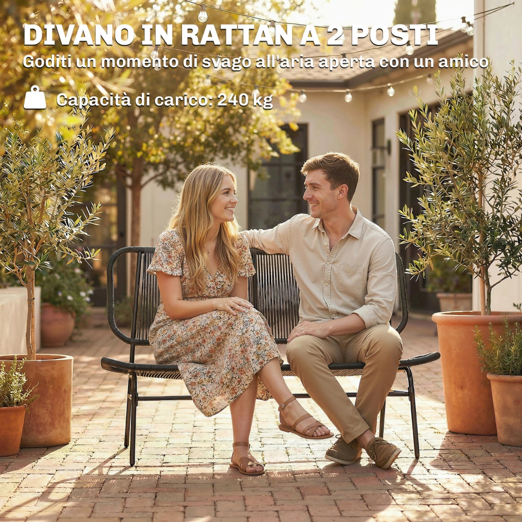 Divano 2 Posti in Rattan ¨C Minimal ¨C Nero