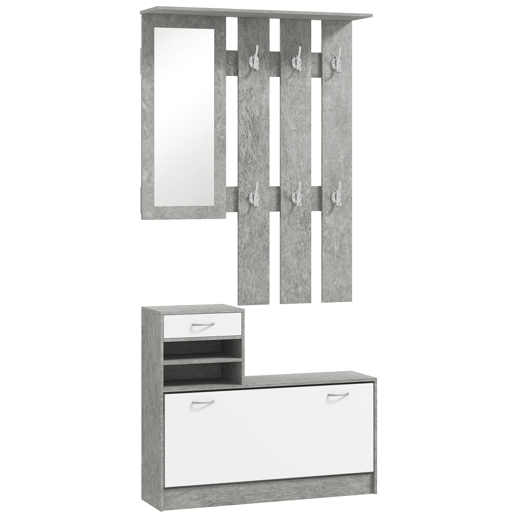 Mobile da Ingresso con Appendiabiti, Scarpiera e Specchio ¨C zephmum ¨C Grigio