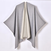 Mantella/scialle da donna in cashmere monocromatico con spacco frontale, reversibile e caldo.