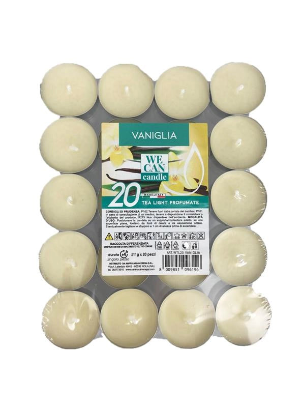 TEA LIGHT CANDELE PROFUMATE 20 PZ DURATA 4+ ORE VANIGLIA