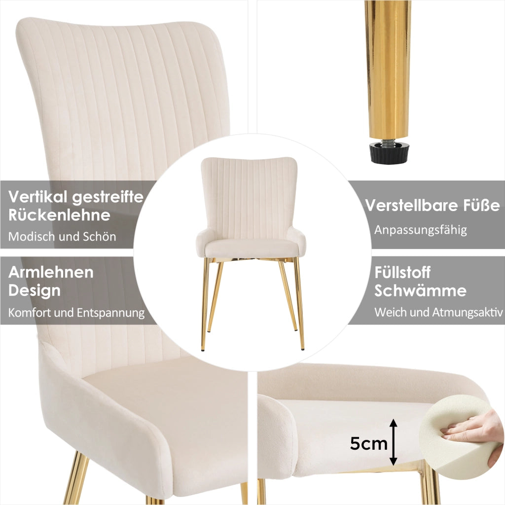SEDIA da pranzo in velluto beige e oro, Set da 6 pezzi