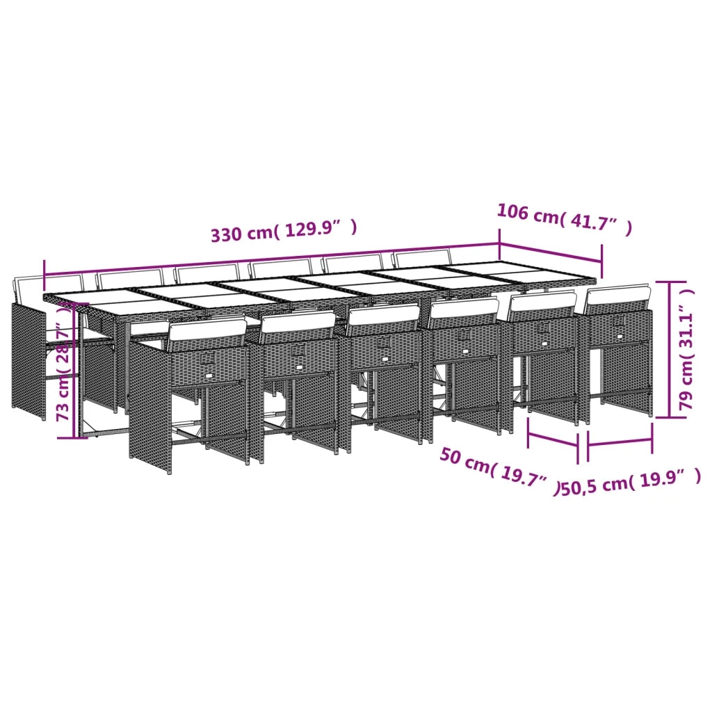 Set da Pranzo da Giardino 13pz con Cuscini Nero in Polyrattan 3277890