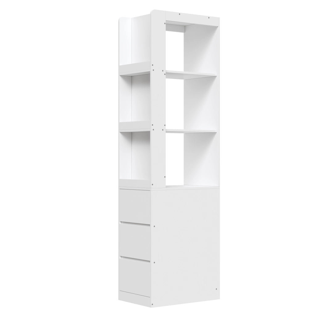 Libreria con 3 vani aperti e 3 cassetti; antiribaltamento - per studio - 60×40×200 cm - bianco