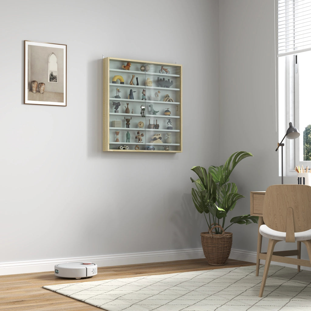 Libreria vetrina a muro ¨C zephmum ¨C 80x9.5x83 cm 6 ripiani regolabili 2 ante scorrevoli in vetro