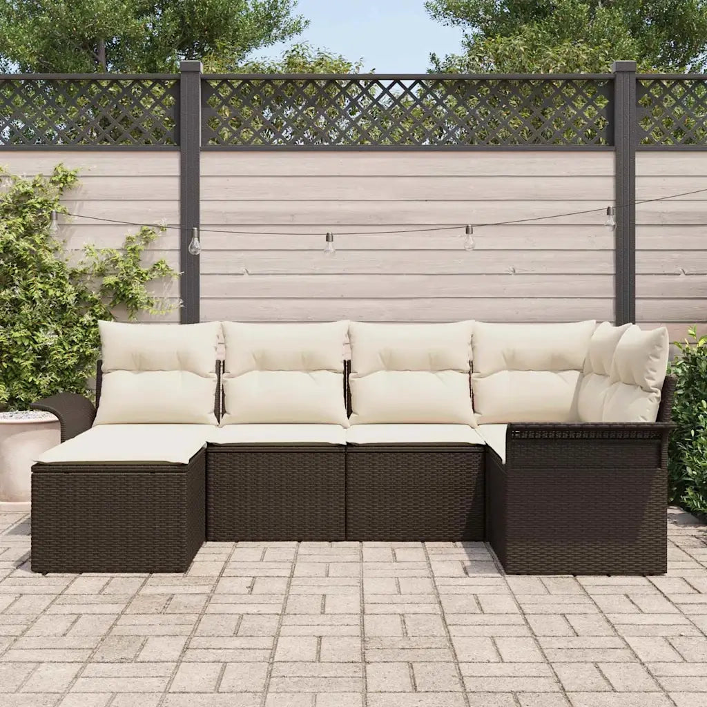 Set Divano da Giardino con cuscino 6 pcs Marrone polyrattan 3345428
