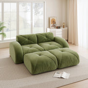Divano modulare 2 posti con pouf - Zephmum- Verde, antiscivolo, senza montaggio