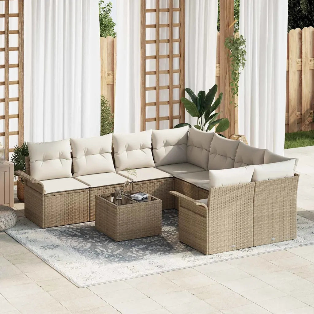 Set Divano da Giardino 9 pcs Beige Poly Rattan 3345301