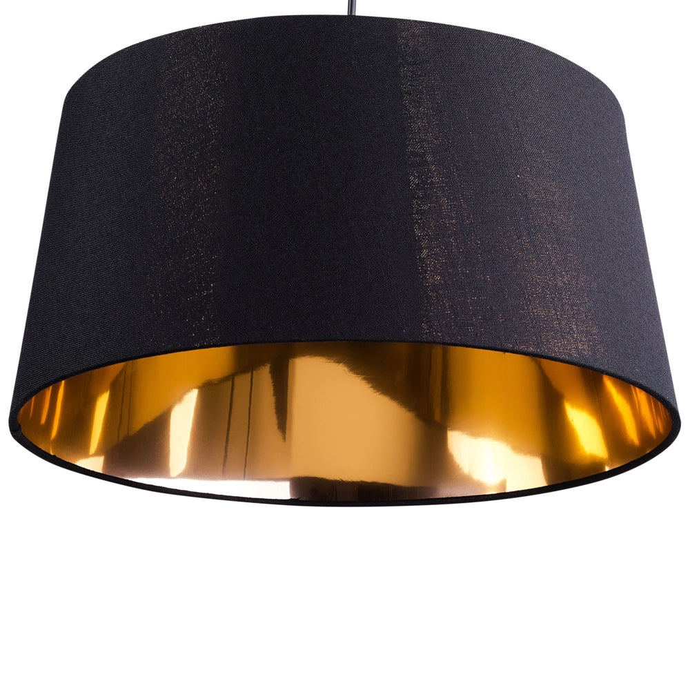 Lampada a Sospensione in Tessuto Nero e dorato Forma Campana Moderna
