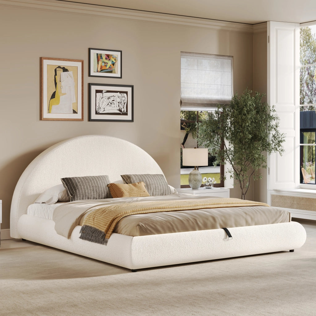 letto imbottito bouclé bianco 160 x 200 cm