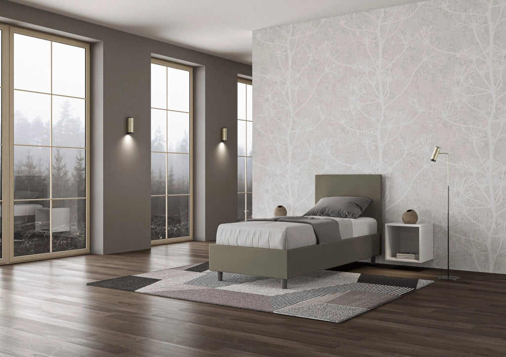 BS COM Letto singolo contenitore imbottito 80x190 similpelle cappuccino