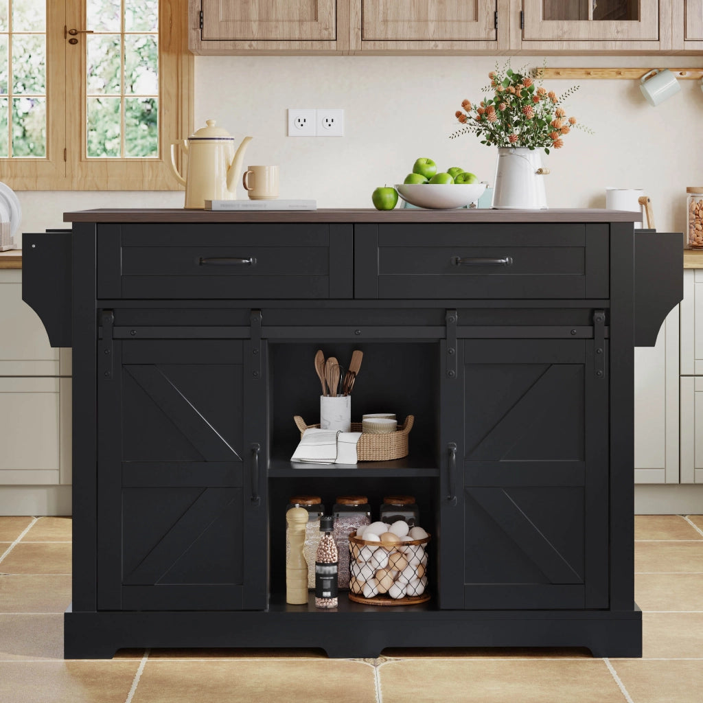 Isola Cucina Pieghevole con Cassetti ¨C MINIMAL ¨C Nero 120x45x91