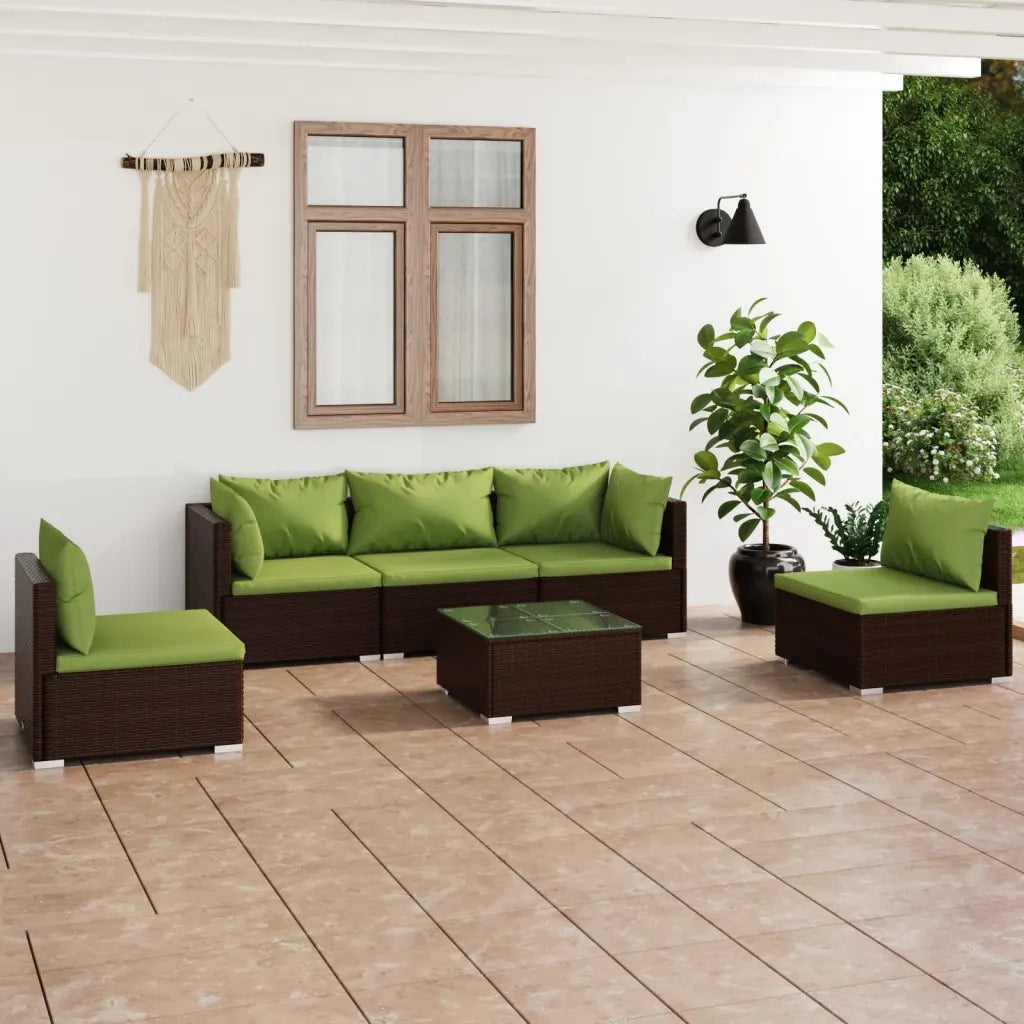 Set Divani da Giardino 6 pz con Cuscini in Polyrattan Marrone 3102196