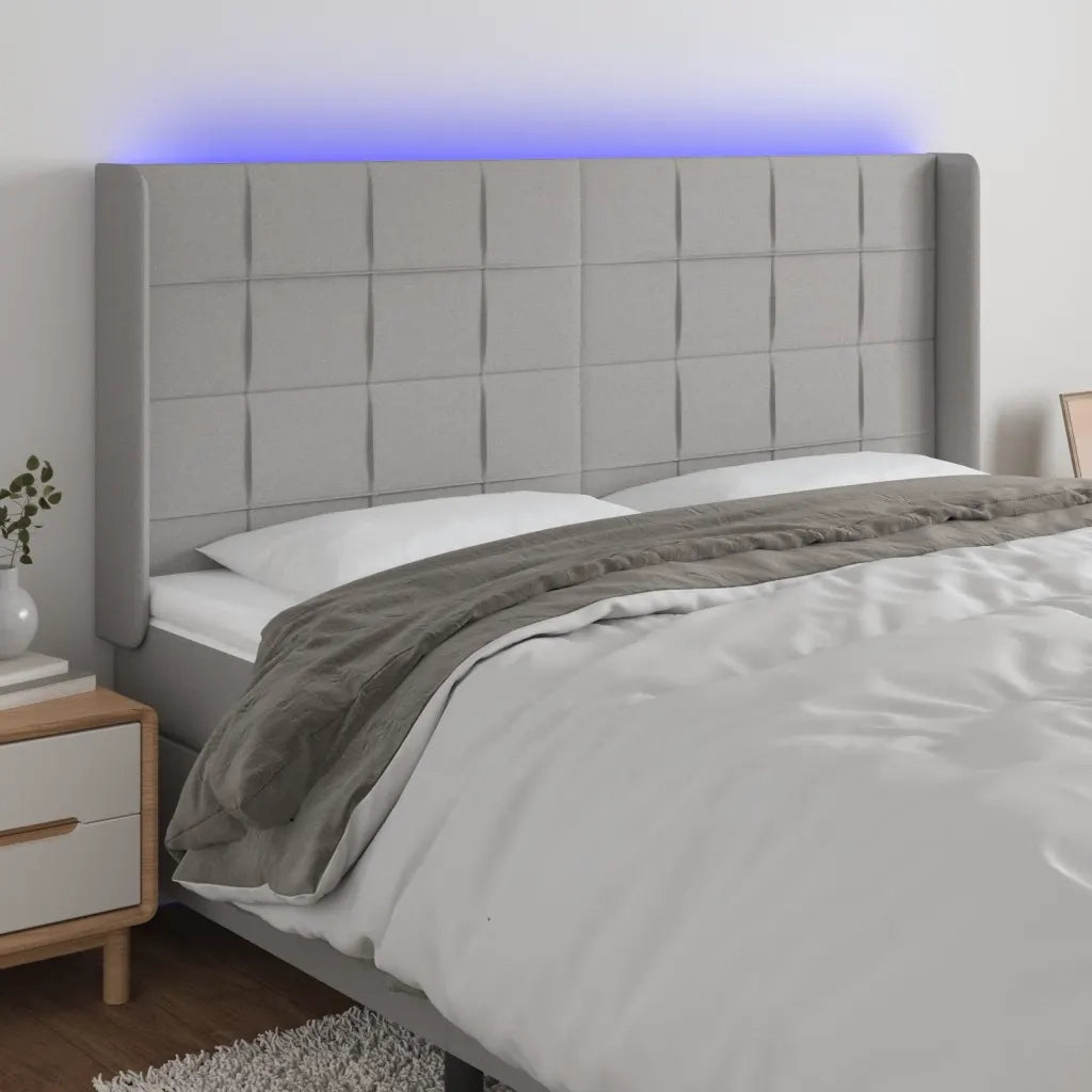 Testiera a LED-Testata con LED Grigio Chiaro 203x16x118/128 cm in Tessuto 855720