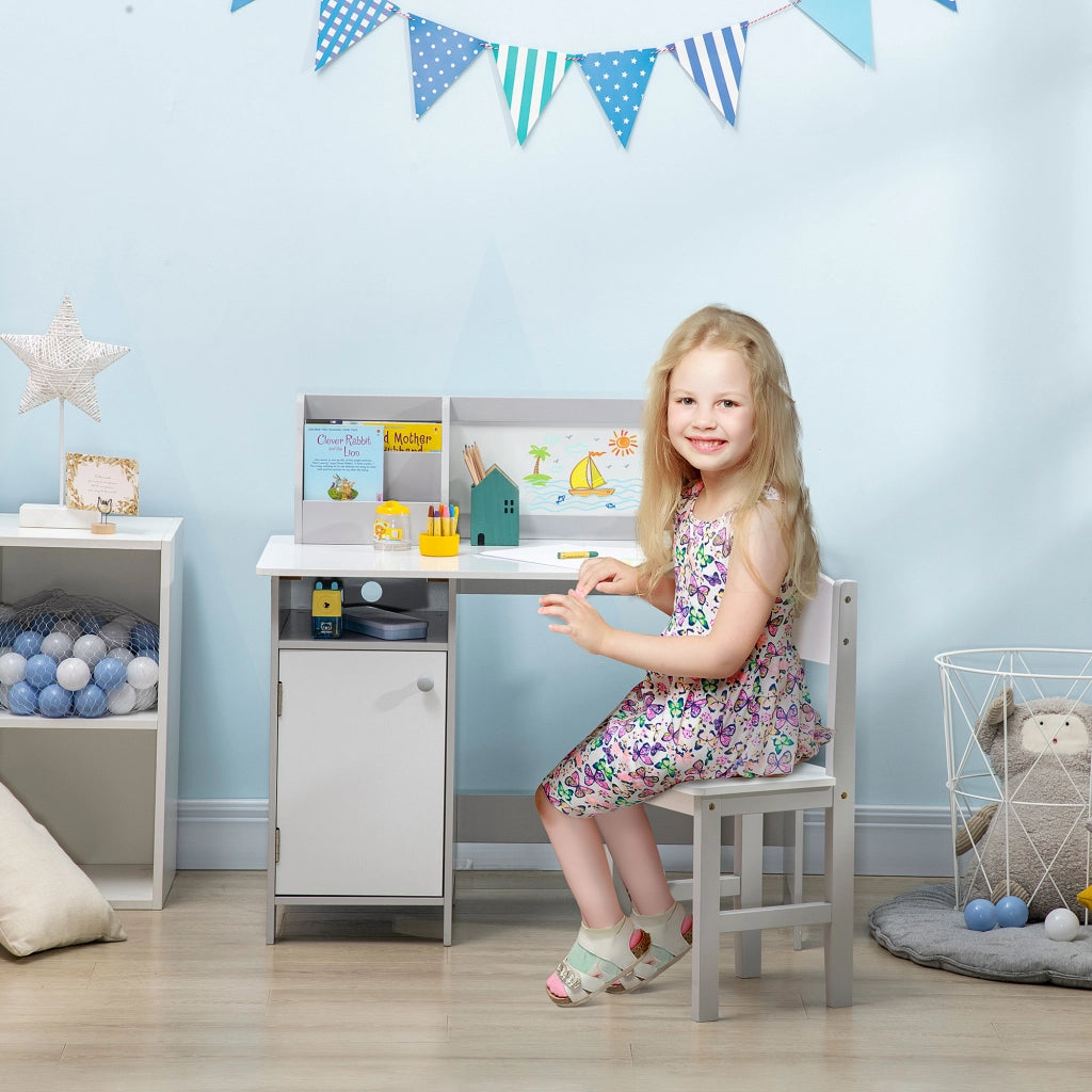 Tavolo e Sedie per Bambini ¨C Minimal ¨C Legno Bianco e Grigio 90x50x60
