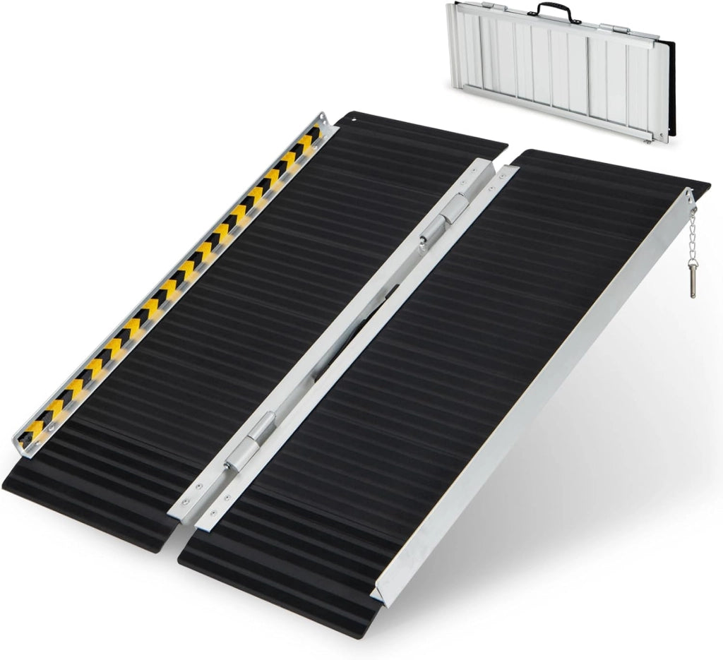 Set di 2 Rampa per Sedie a Rotelle in Alluminio, Rampa Telescopica Pieghevole con Superficie Antiscivolo, Capacità di Carico di 272 kg, per Soglie, Gradini, Scale (91 x 74cm)