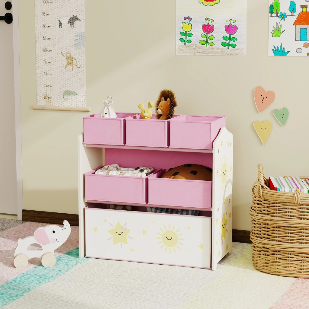 Libreria Porta Giocattoli 3 Livelli con 6 Cesti ¨C Minimal ¨C Rosa