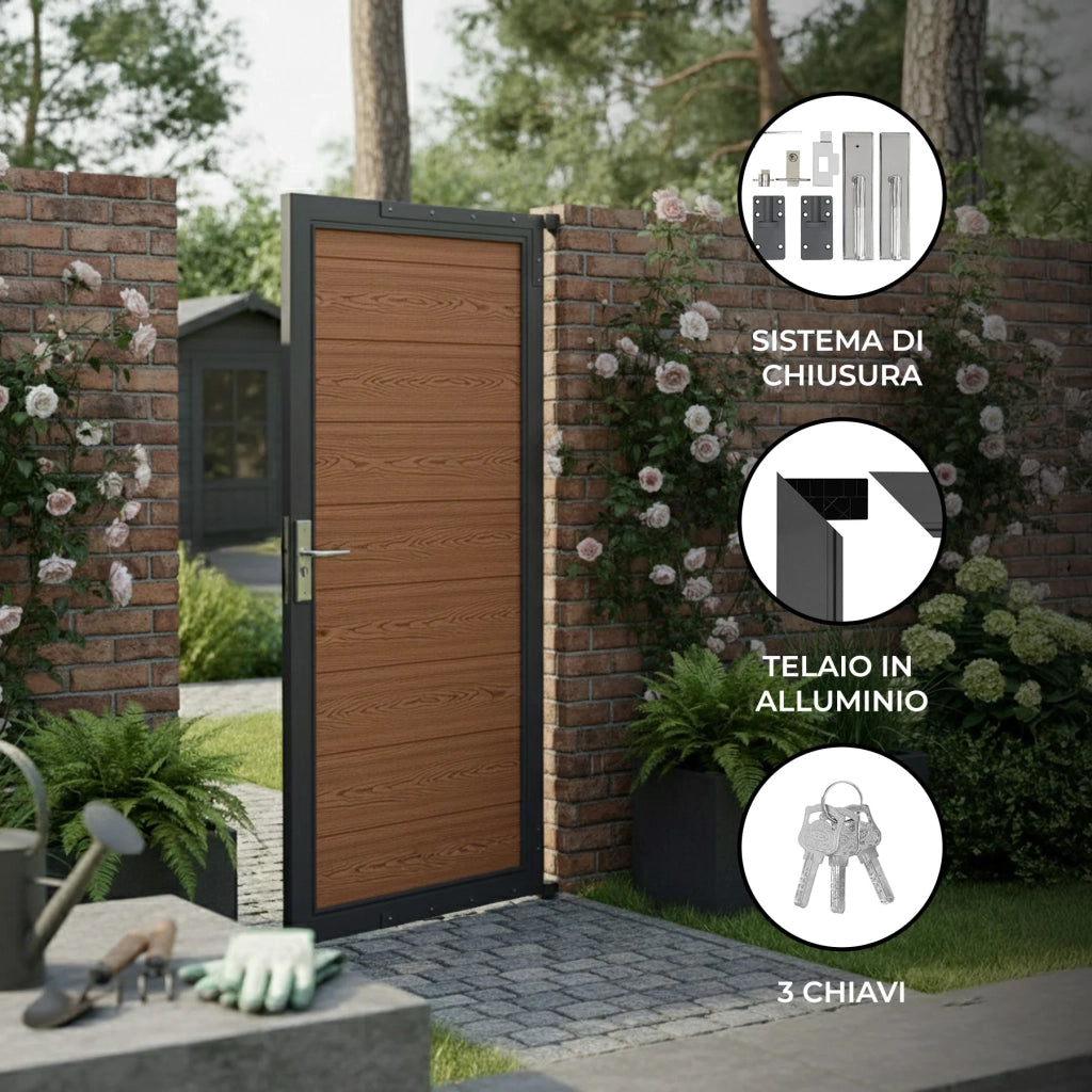 Porta da Giardino Ecolegno Marrone 90x180cm con Serratura e Maniglia