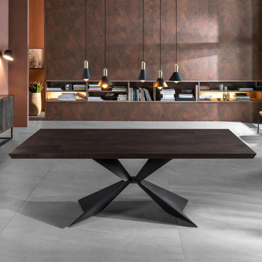 Tavolo da pranzo fisso in legno impiallacciato rovere termocotto Taurus 160x90 cm fino a 8 posti Made in Italy | Duzzle