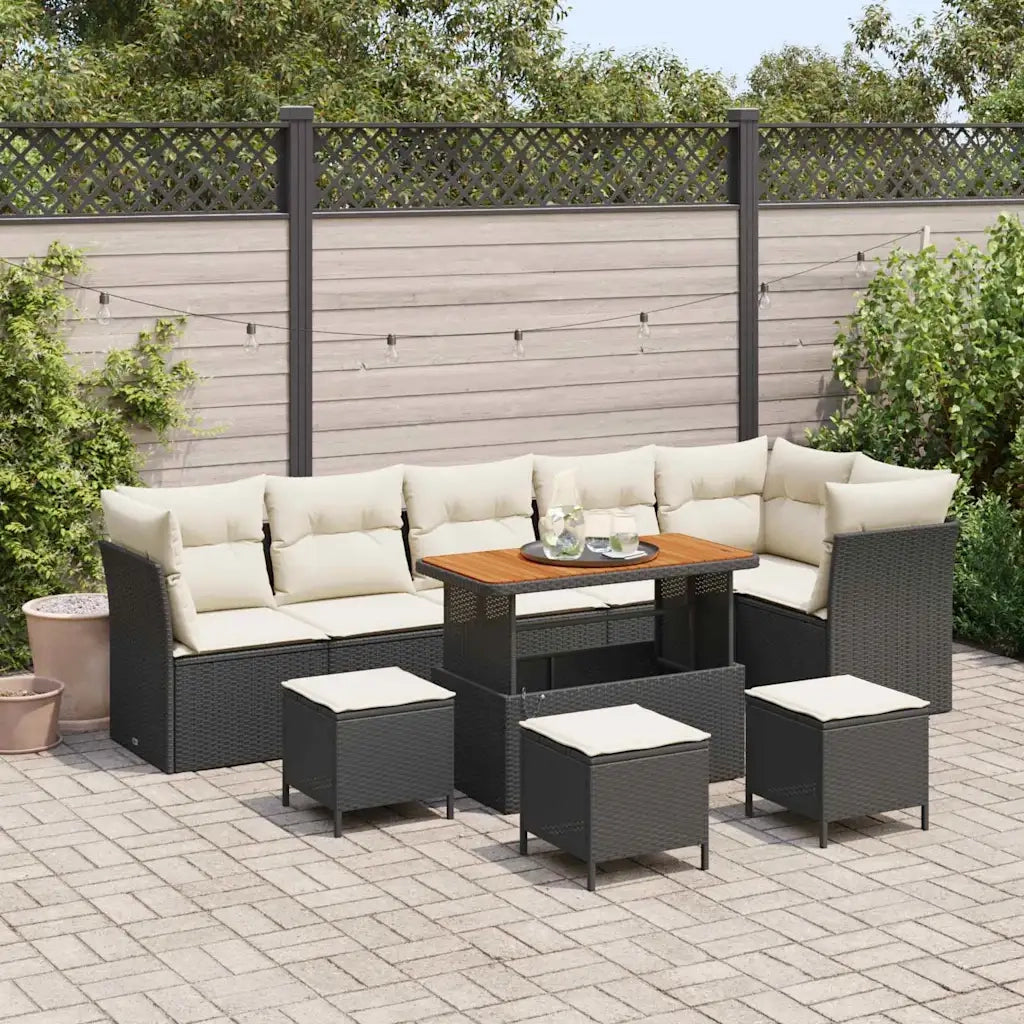 Set Divano da Giardino 10 pcs Nero polyrattan
