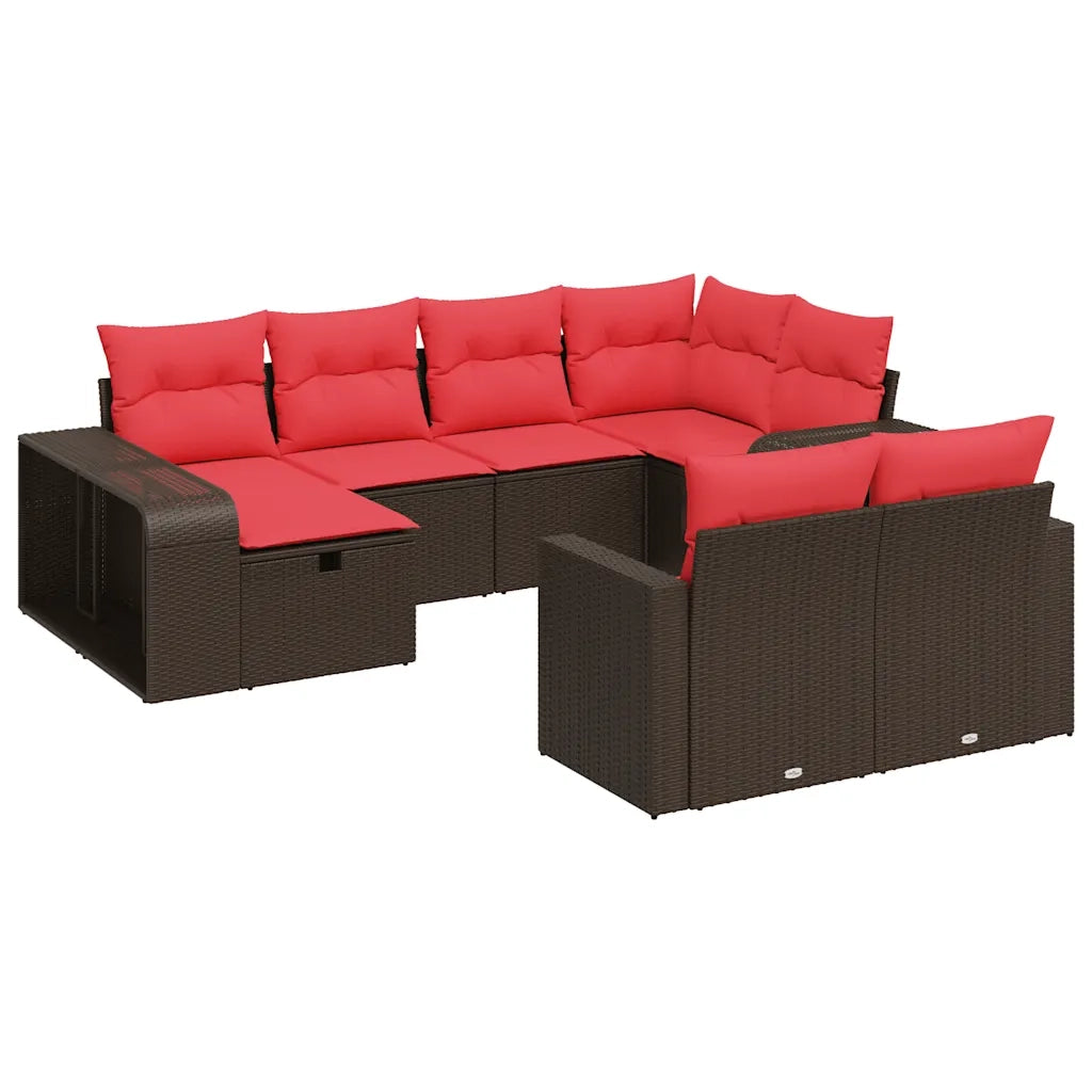 Set Divani da Giardino 10pz con Cuscini in Polyrattan Marrone 3326068