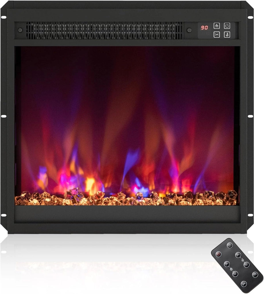 Caminetto Elettrico da Incasso, Inserto Camino Elettrico con Riscaldamento 1500W, Telecomando, Timer 0,5-9H, Effetto Fiamma Regolabile, Termostato e Protezione da Surriscaldamento (49x12x45cm)