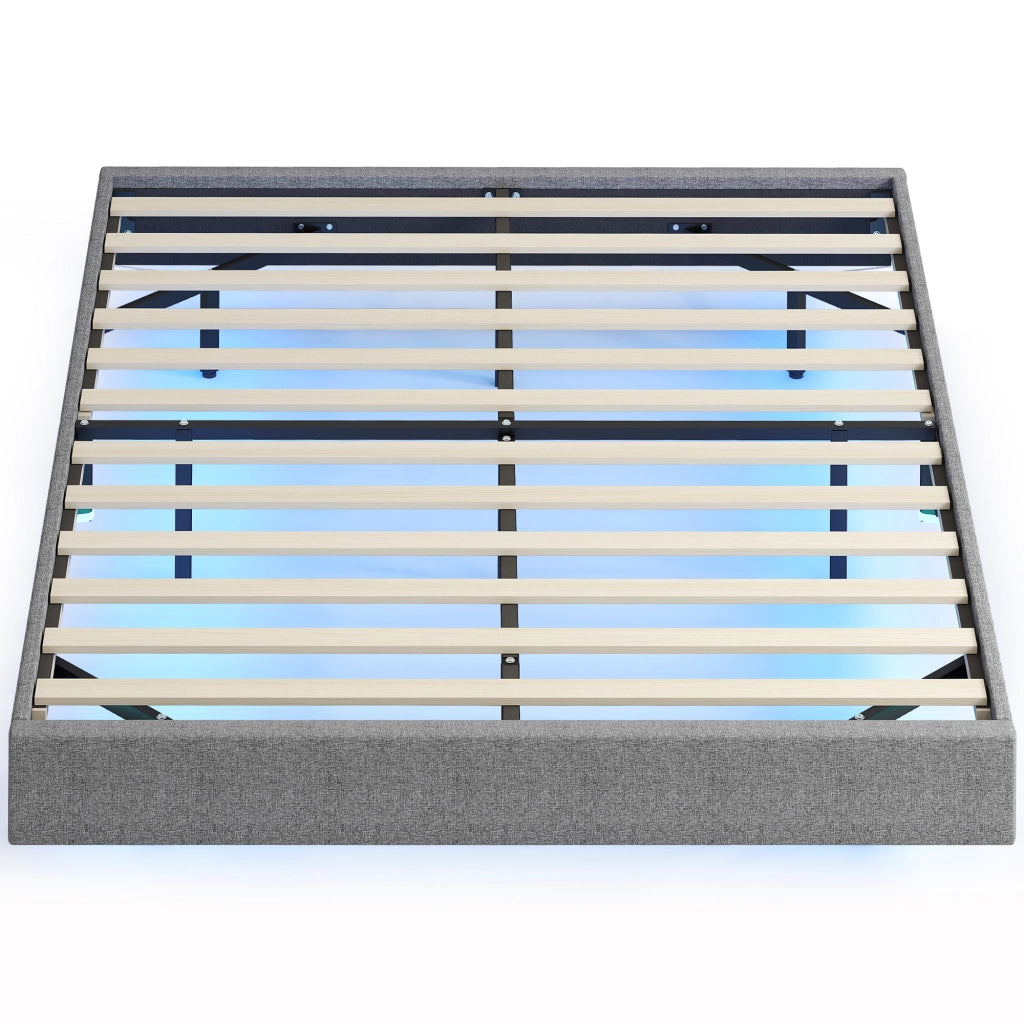 Giroletto con LED 140x190 cm ¨C Xylo ¨C Tessuto Lino Grigio con Doghe in Legno