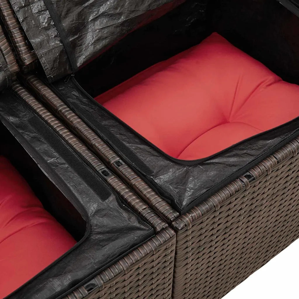 Set Divano da Giardino Marrone e Rosso polyrattan 3355723
