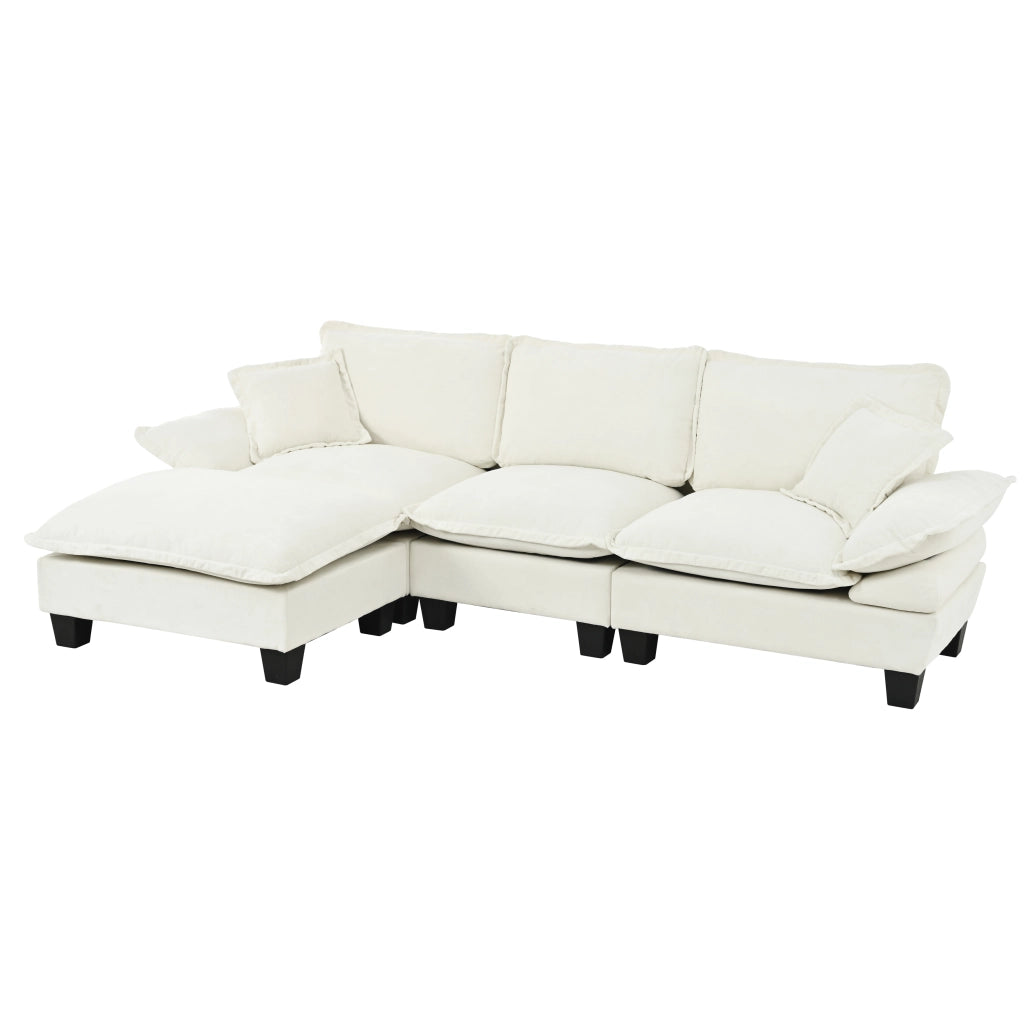 Divano Angolare Modulare con Ottomane ¨C Xylo ¨C Chaise Longue, Tessuto Chenille, Cuscini, Beige