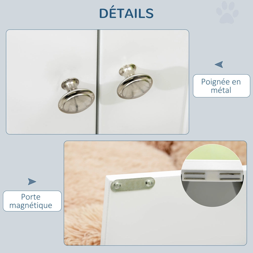 Ciotole rialzate per cani e gatti ¨C Xylo ¨C doppia ciotola in acciaio inox 2L, legno bianco 60x30x35,5 cm