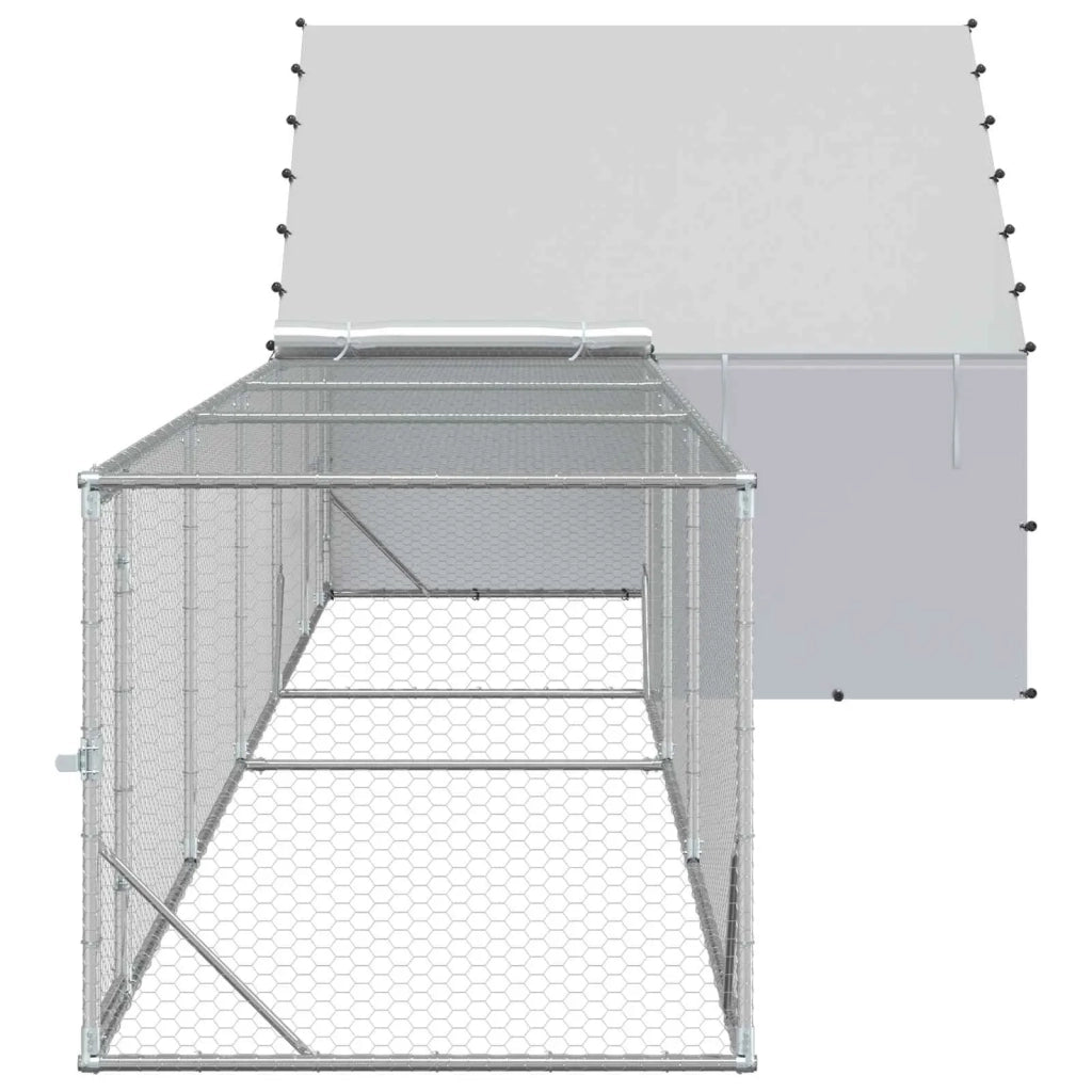 Gabbia per Galline con Tetto e Giardino 2 pz Argento 3434660