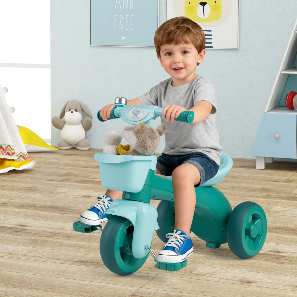 Triciclo bambini sterzo limitato sella ergonomica cestini anteriore posteriore campanello-Bicicletta equilibrio 3 ruote bambini 3-5 anni Verde