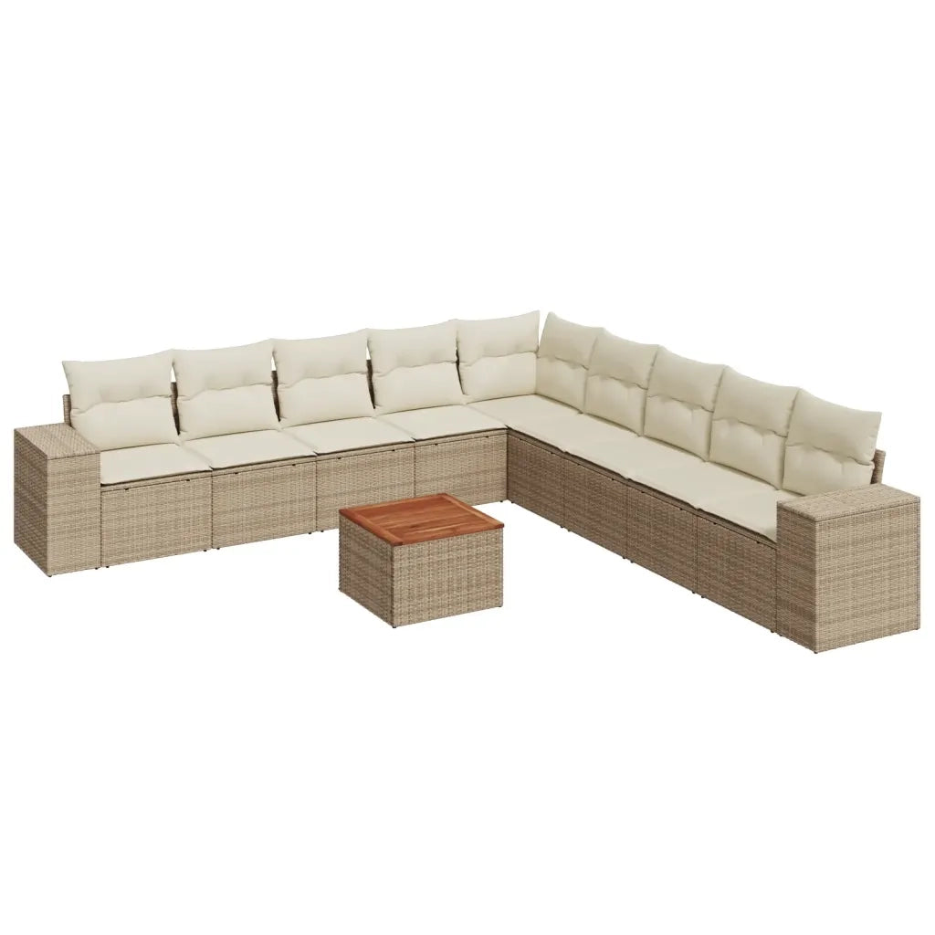 Set Divano da Giardino 10 pz con Cuscini Beige in Polyrattan 3225491