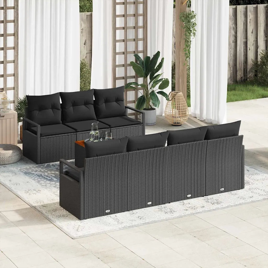 Set Divano da Giardino con cuscino 8 pcs Nero polyrattan