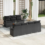 Set Divano da Giardino con cuscino 8 pcs Nero polyrattan