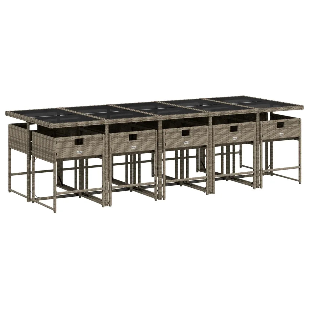 Set da Pranzo da Giardino 11pz con Cuscini in Polyrattan Grigio 3278059