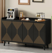 Credenza da cucina con 4 ante e ripiani regolabili 140 x 40 x 84 cm; in MDF nero