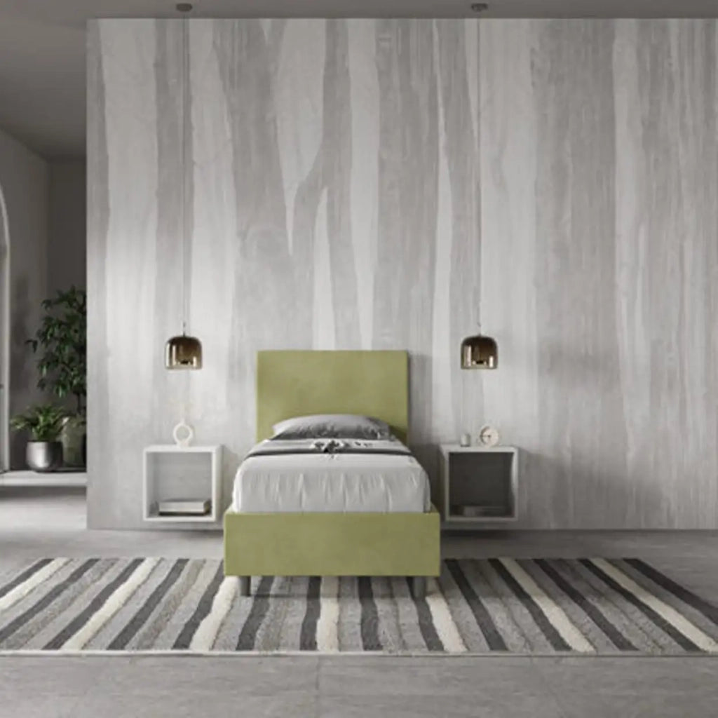 Letto singolo con rete imbottito 80x200 microfibra tè verde Adele