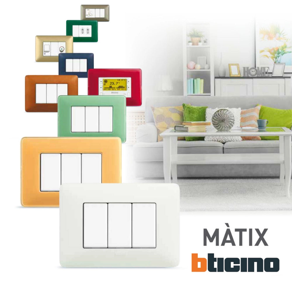 Placca bticino matix am4806bbn gestione punti luce 6 moduli bianco