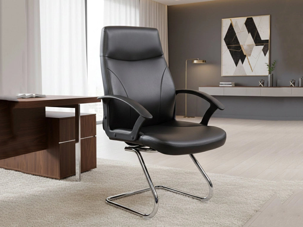Sedia da ufficio Triangolo, Poltrona direzionale con braccioli, Sedia ergonomica da ufficio, Nero, 60x59h95, cm