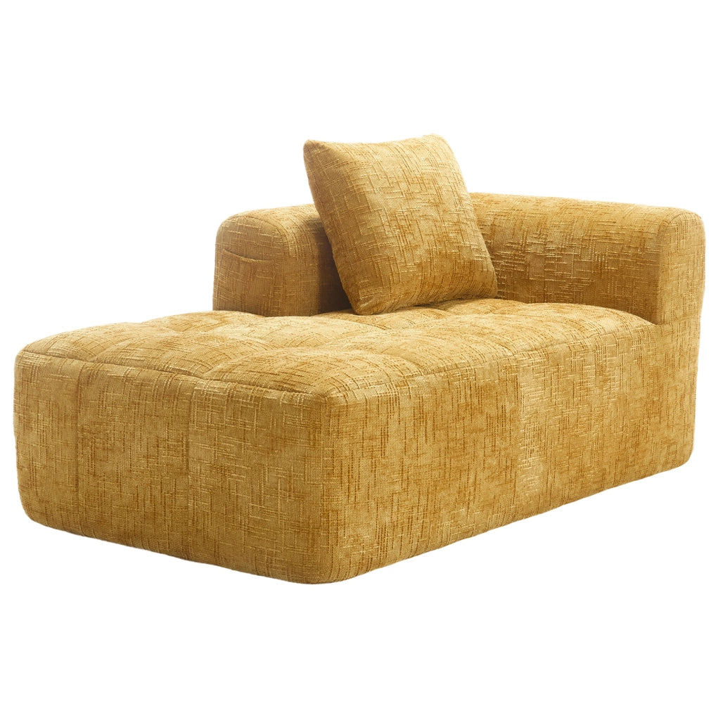 Divano chaise longue 158x90x60 cm con tasche laterali e cuscino in chenille giallo