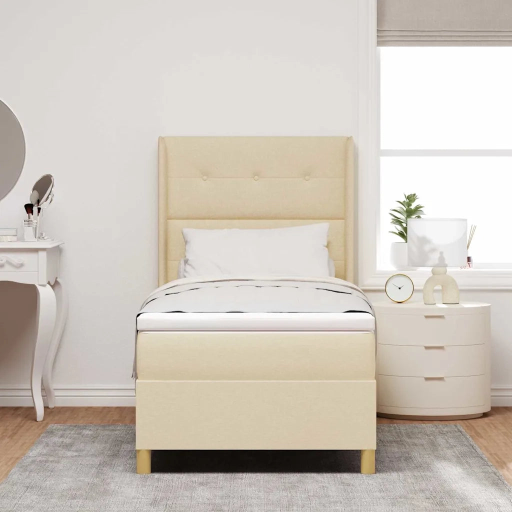 Letto a molle con materasso Crema 90 x 190 cm Tessuto